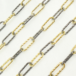 Load image into Gallery viewer, 925 Sterling Silver Gold Plated & Black Rhodium Diamond Cut Paperclip Chain