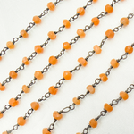 Load image into Gallery viewer, Peach Moonstone Wire Wrap Chain made with Black Rhodium Plate 925 Sterling Silver