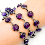 Load image into Gallery viewer, Amethyst Round Shape Bezel Oxidized Wire Chain