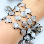 Load image into Gallery viewer, Coated Brown Moonstone Round Shape Bezel Oxidized Wire Chain.