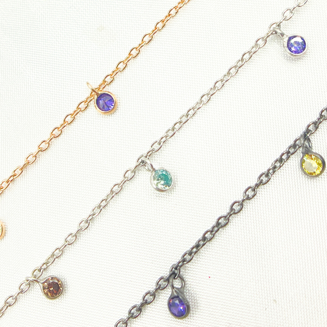 Multi Color Cubic Zirconia 3mm Round Shape Dangle Chain