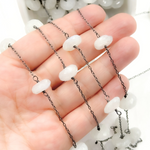 Load image into Gallery viewer, White Moonstone Oxidized Connected Wire Chain.