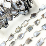 Load image into Gallery viewer, Coated Grey Moonstome Mix Shape Bezel Oxidized Wire Chain.