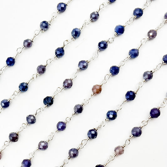 Coated Blue Quartz Sterling Silver Wire Wrap Chain