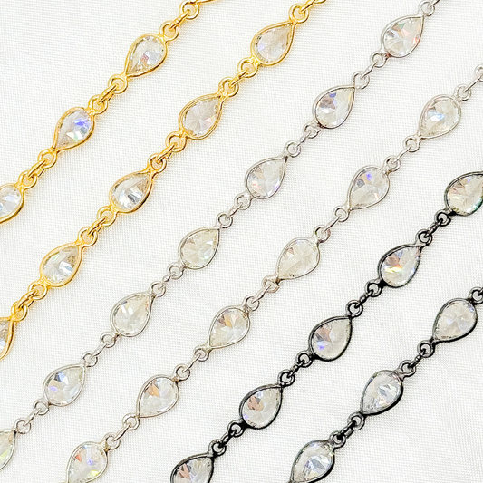 Cubic Zirconia Pear Shape Connected Chain