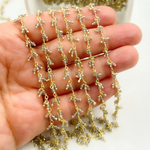 Load image into Gallery viewer, Coated Grey Moonstone Cluster Dangle Gold Plated Wire Chain.