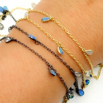 Load image into Gallery viewer, Created Blue Opal & CZ Tear Drop Shape Dangle Chain.