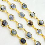 Load image into Gallery viewer, Coated Grey Moonstone Round Shape Bezel Gold Plated Wire Chain.