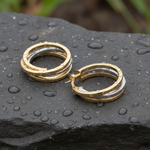Load image into Gallery viewer, GER19. 14K Two-Tone Gold Hollow Hoop Earrings