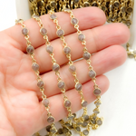 Load image into Gallery viewer, Coated Grey Moonstone Round Shape Bezel Gold Plated Wire Chain.