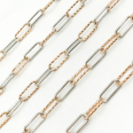 Load image into Gallery viewer, Rose Gold Plated & Sterling Silver Smooth & Diamond Cut Paperclip Chain