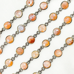 Load image into Gallery viewer, Coated Peach Moonstone Round Shape Bezel Oxidized Wire Chain.