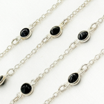 Load image into Gallery viewer, Black Spinel Round Shape Bezel 925 Sterling Silver Connected Wire Chain