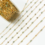 Load image into Gallery viewer, V295OP3GF. 14K Gold Filled Green Shade Opal Enamel Chain with Paperclip and Diamond Cut Marina Links