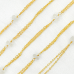 Load image into Gallery viewer, White Moonstone Rondel Shape Gold Plated Wire Chain.