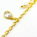 Load image into Gallery viewer, Sterling Silver Gold Plated Pearl & CZ Dangle Wire Chain