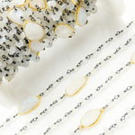 Load image into Gallery viewer, White Moonstone Oxidized Connected Wire Chain.