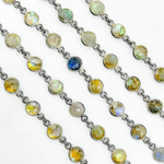 Load image into Gallery viewer, Labradorite Round Shape Bezel Oxidized 925 Sterling Silver Wire Chain.