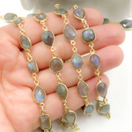 Load image into Gallery viewer, Labradorite Pear and Circle Shape Bezel Chain.