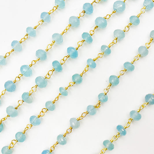 Blue Chalcedony Gold Plated Sterling Silver Wire Chain