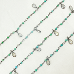 Load image into Gallery viewer, Black Rhodium 925 Sterling Silver Wire Wrap Chain with 2mm Turquoise and CZ.