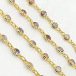 Load image into Gallery viewer, Coated Moonstone Round Shape Bezel Gold Plated Wire Chain.