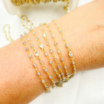 Load image into Gallery viewer, Coated Labradorite & Round CZ Wire Wrap Chain made with Gold Plated 925 Sterling Silver.