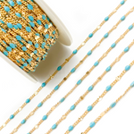 Load image into Gallery viewer, Gold Filled Turquoise Color Enamel Marina Link Chain