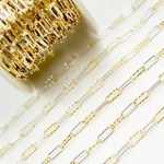 Load image into Gallery viewer, V32GS. Gold Plated 925 Sterling Silver Paperclip Smooth and Diamond Cut Link Chain