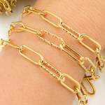 Load image into Gallery viewer, Gold Plated 925 Sterling Silver Smooth & Dimond Cut Link Paperclip Chain