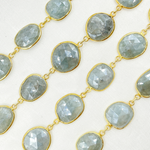 Load image into Gallery viewer, Coated Aquamarine Organic Shape Bezel Gold Plated Wire Chain
