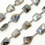 Load image into Gallery viewer, Coated Grey Moonstome Mix Shape Bezel Oxidized Wire Chain.
