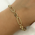 Load image into Gallery viewer, 14k Solid Yellow Hollow Gold Flat Oval Link & Flat Marina Link Bracelet