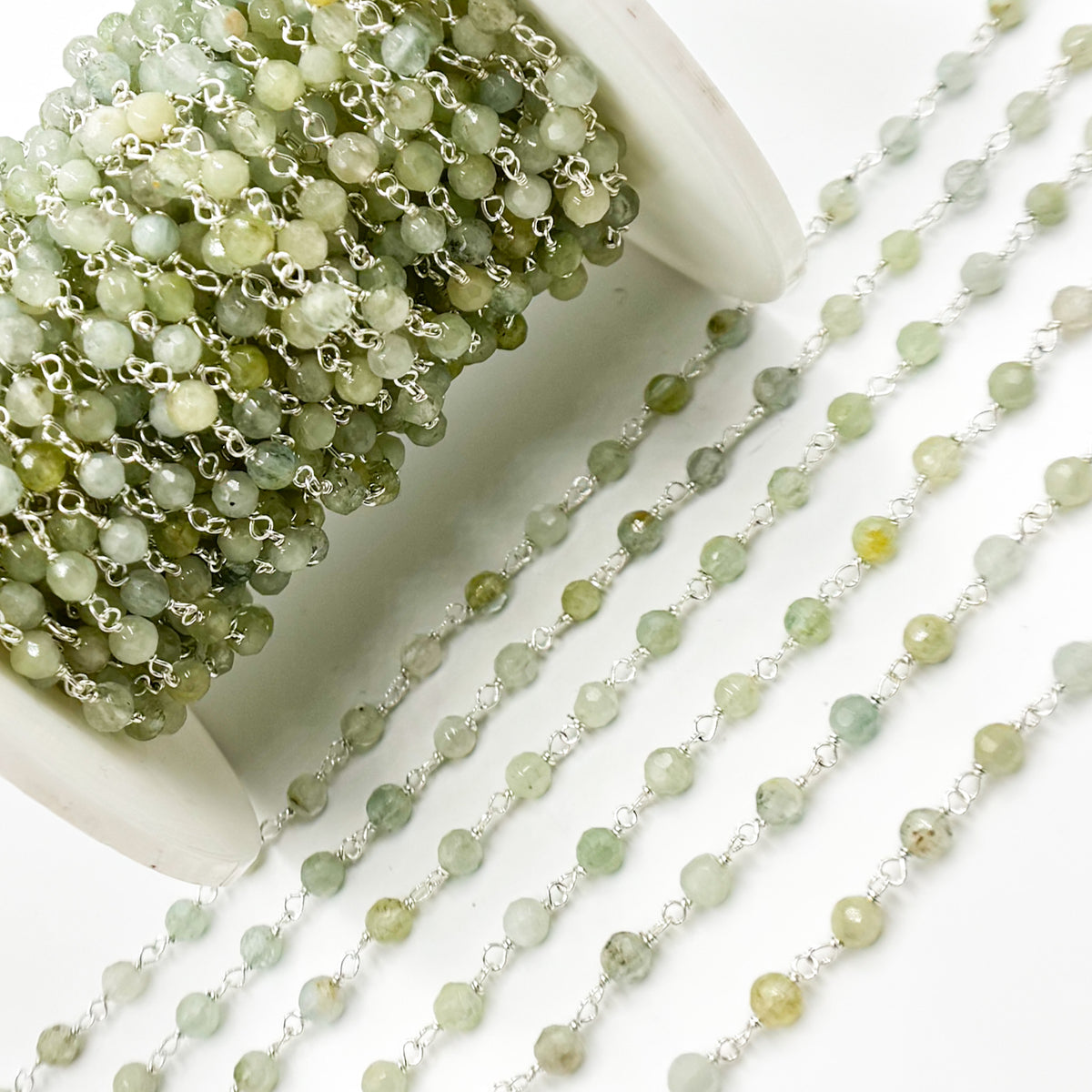 Coated Aquamarine Sterling Silver Wire Chain