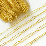 Load image into Gallery viewer, Sterling Silver Gold Plated Diamond Cut & Smooth Paperclip Chain