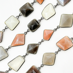 Load image into Gallery viewer, Multi Moonstone Organic Shape Bezel Oxidized Silver Wire Chain