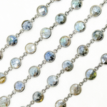 Load image into Gallery viewer, Coated Labradorite Round Shape Bezel Oxidized Wire Chain.