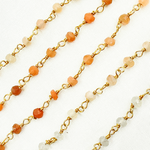 Load image into Gallery viewer, Multi Moonstone Shaded Peach Organic Shape Wire Wrap Chain