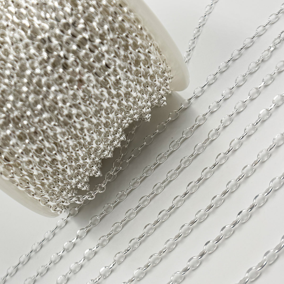 Sterling Silver Oval Diamond Cut Link Chain