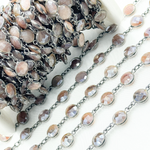 Load image into Gallery viewer, Coated Chocolate Moonstone Round Shape Bezel Oxidized Wire Chain.