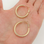 Load image into Gallery viewer, 15850019965. 14K Solid Gold Fancy Ribbed Hollow Hoop Earrings