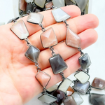 Load image into Gallery viewer, Multi Moonstone Organic Shape Bezel Oxidized Silver Wire Chain.