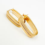 Load image into Gallery viewer, 15850022147. 14K Solid Gold Smooth and Ribbed Rectangular Hollow Hoop Earrings