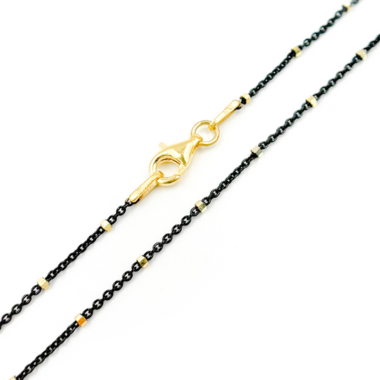 Sterling Silver Oxidized Satellite Chain with Gold Cubes
