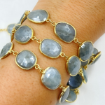 Load image into Gallery viewer, Coated Aquamarine Organic Shape Bezel Gold Plated Wire Chain