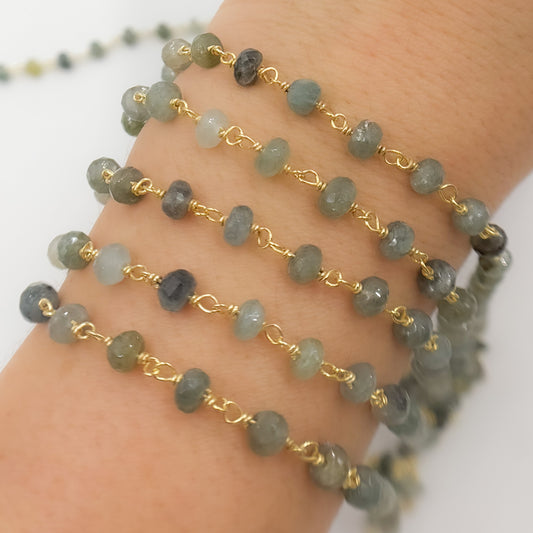 Gold Plated Sterling Silver Moss Aquamarine Wire Chain