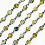 Load image into Gallery viewer, Labradorite Round Shape Bezel Oxidized 925 Sterling Silver Wire Chain.