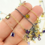 Load image into Gallery viewer, Multi Color Cubic Zirconia Square Shape Dangle Chain