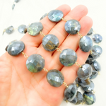 Load image into Gallery viewer, Coated Labradorite Coin Shape Gold Plated Wire Chain