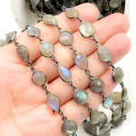 Load image into Gallery viewer, Labradorite Pear & Round Shape Bezel Oxidized Wire Chain